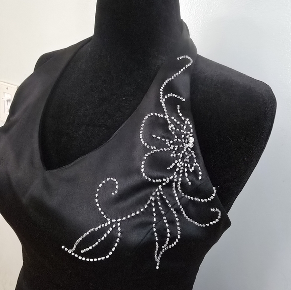 Windsor Satin Halter Maxi Dress Floral Beaded Lace Up Back Size 11 Y2K - Picture 2 of 12